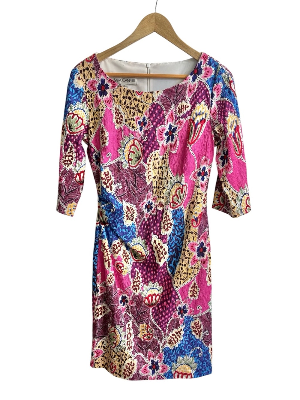 Sara Campbell Womens 10 Floral Jacquard Sheath Dress 3/4 Sleeve Lined Stretch